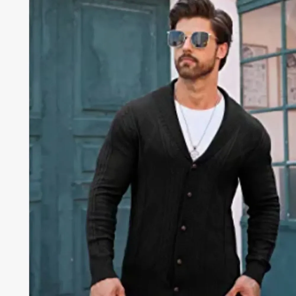 ZIWOCH Men's Cable Knit Cardigan Sweater Shawl Collar Buttons Down Long Sleeve C